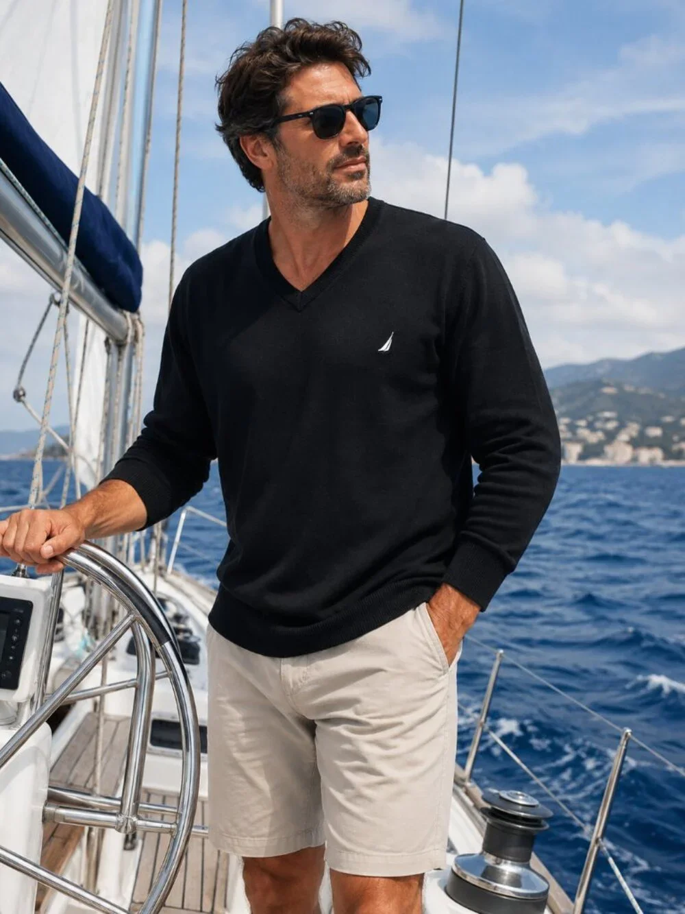 NAVTECH by Nautica Men's Long Sleeve V-Neck Black Sweater NWOT XXL
